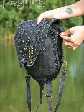 Black Studded Leather back pack Bag